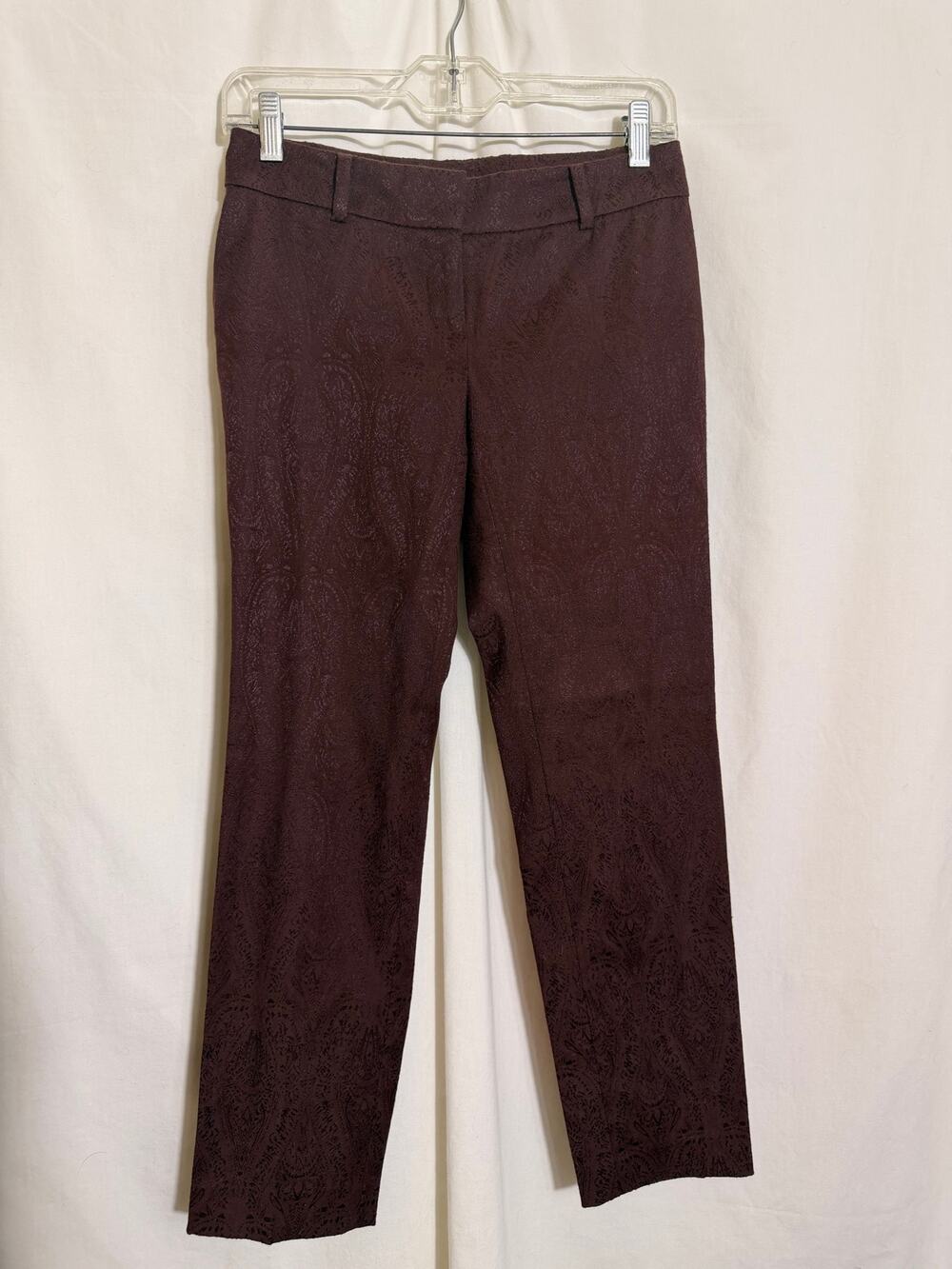 Ann Taylor Petite Burgundy Paisley Jacquard Ankle Pants Size 00P Career Office